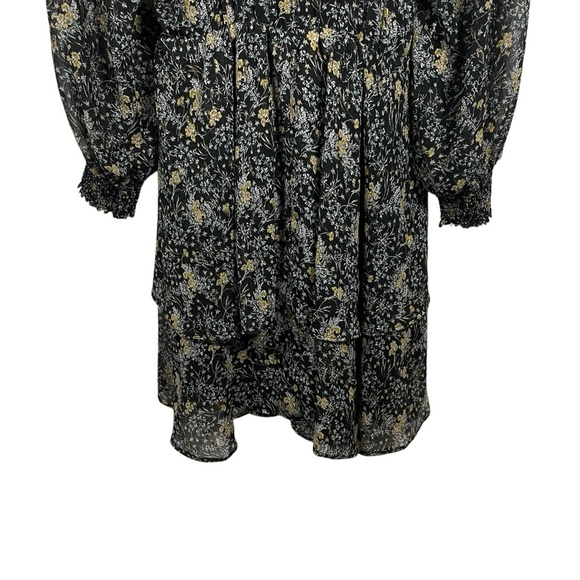 NWOT ASTR The Label Faux Wrap Blouson Chiffon Dress in Black/Gold Size M - Picture 15 of 17